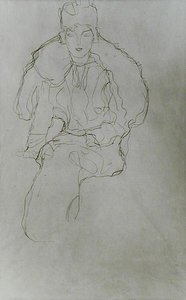 Mulher sentada com pêlo e touca de Gustav Klimt