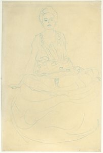 Sentado seminu de frente, c.1907 (lápis no papel) de Gustav Klimt