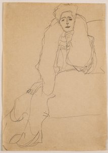 Sentado à esquerda, a parte superior do corpo inclinada para frente; Sentado à esquerda, a parte superior do corpo para a frente, a esquerda apoiada, 1904-1905 de Gustav Klimt