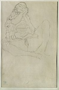 Sentado seminu com os olhos fechados de Gustav Klimt
