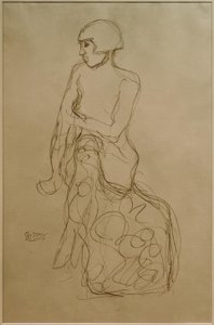 Sentado meio ato para a esquerda de Gustav Klimt