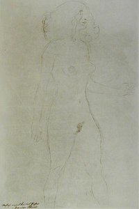 Nú em pé (lápis sobre papel) (foto a p/b) de Gustav Klimt