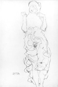 Nu em pé com os braços levantados, c.1917/18 (lápis sobre papel) (foto a p/b) de Gustav Klimt
