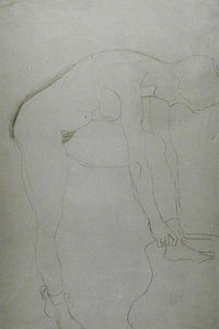 Nu em Pé com Pernas Levantadas, c.1907 (lápis em papel japonês) (foto a p/b) de Gustav Klimt