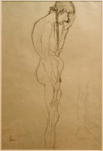 Mulher de pé em perfil à direita, estudo das pernas de Gustav Klimt
