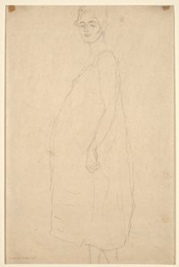 Estudo de uma mulher grávida vestida, c.1915-16 (lápis sobre papel simili Japan) de Gustav Klimt