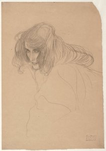 Estudo da cabeça de uma mulher no perfil de três quartos Estudo para a falta de castidade no friso de Beethoven, c.1901-1902 de Gustav Klimt