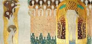 O Friso de Beethoven, Detalhe: As Artes, Coro do Paraíso, Abraço, 1902 de Gustav Klimt