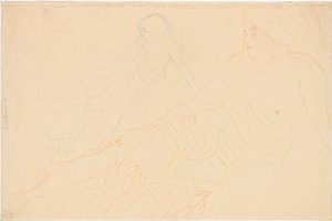 Dois estudos de uma mulher reclinada, 1913 de Gustav Klimt