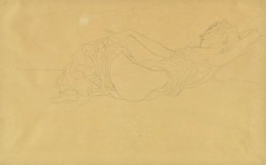 Mulher deitada de costas, parcialmente vestida de Gustav Klimt
