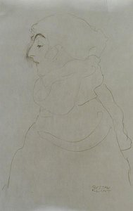 Mulher de perfil, c.1904-06 (lápis sobre papel) (foto a p/b) de Gustav Klimt