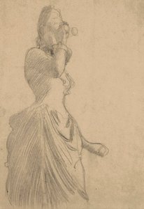 Mulher com binóculos, c.1888 (giz preto sobre papel vegetal colorido) de Gustav Klimt