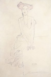 Mulher jovem, sustentando-se com as mãos de Gustav Klimt