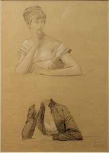 Dois estudos de uma jovem sentada à mesa de Gustav Klimt