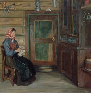 Agricultores interiores com mulher tricotada de Gustav Wentzel