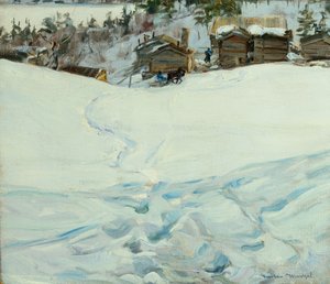 Quinta de montanha na paisagem de Inverno de Gustav Wentzel