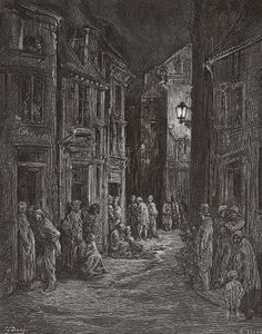 Bairro de lata de Bluegate Fields, Londres no século XIX. (imprimir)