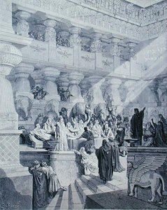 Daniel interpretando a escrita na parede, gravada por A. Ligny, c.1868 (gravura) de Gustave (after) Dore