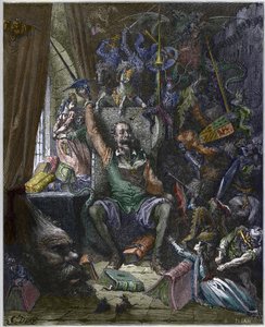 Dom Quixote no seu estudo rodeado pelos fantasmas dos seus devaneios - Dom Quixote de la Mancha 