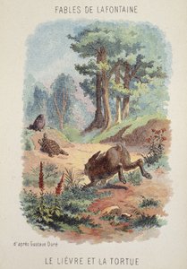 Fables de La Fontaine: A lebre e a tartaruga depois de Gustave Doré.