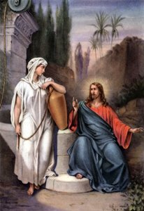 A boa mulher samaritana, c.1950s (cartão postal) de Gustave (after) Dore