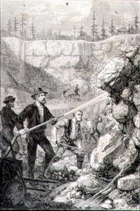 Prospecção de Ouro na Califórnia na década de 1860, gravada por Felix Jean Gauchard (1825-72) (gravura) de Gustave Adolphe (after) Chassevent Bacques