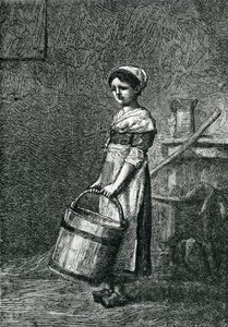 Cosette carregando um balde, ilustração de &39;Les Miserables&39; por Victor Hugo