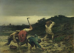 Camponeses Colheita de Batatas Durante a Inundação do Reno em 1852 de Gustave Brion