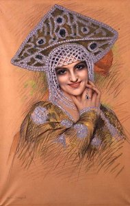 Jovem com cocar de pérolas (pastel sobre papel) de Gustave Brisgand