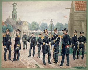 Oficiais da Marinha Dinamarquesa na Academia. Aquarela de Gustav Brock de Gustave Brock