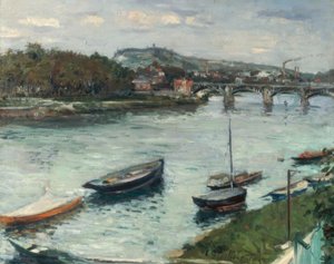 O banco e a ponte de Argenteuil de Gustave Caillebotte