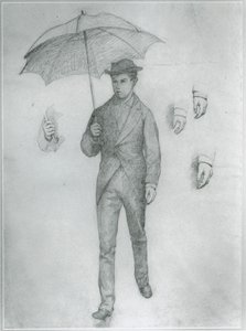 Estudo para Jovem com guarda-chuva (lápis sobre papel) de Gustave Caillebotte