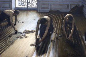 Os raspadores de chão - uma secção da pintura. de Gustave Caillebotte