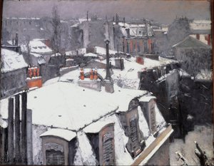 Vista dos telhados (Efeito da neve) - óleo sobre tela de Gustave Caillebotte