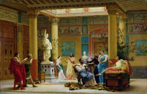 Ensaio de &39;The Fluteplayer&39; e &39;The Diomedes&39; wife &39;no átrio da casa de Pompeia do Príncipe Napoleão, 18 Avenue Montaigne, Paris, 1861