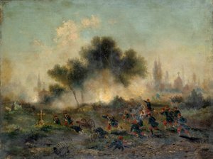 Guerra de 1870 contra a Prússia: "assalto a um cemitério por tropas regulares em Maio de 1871" Pintura de Gustave Boulanger (1824-1888) 1871 Sun. 0,49x0,65 m. Paris, Musee Carnavalet