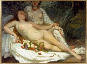 O pai diz que duas mulheres nuas. Pintura de Gustave Courbet (1819-1877)