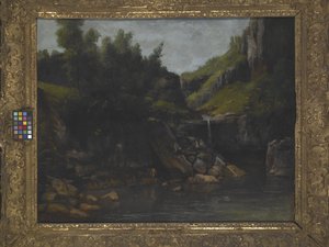 Cascata Numa Paisagem Rochosa (óleo sobre tela) de Gustave Courbet