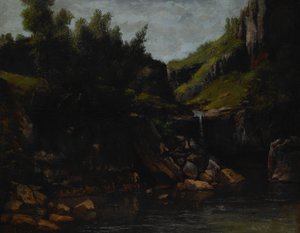 Cascata numa paisagem rochosa de Gustave Courbet