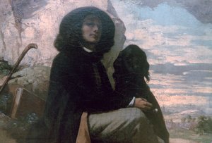 Courbet com seu cachorro preto, 1842 de Gustave Courbet
