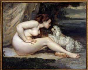 Mulher nua de cão. Retrato de Leontine Renaude. Pintura de Gustave Courbet (1819-1877)