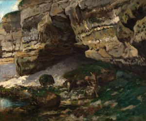 Paisagem rochosa com veados de Gustave Courbet
