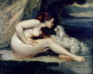 Nu Fêmea com um Cachorro (Retrato de Leotine Renaude) 1861-62 (óleo sobre tela)