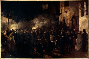 Bombeiros que executam um incêndio Pintura de Gustave Courbet (1819-1877) 1850 Sun. 3,88x5,8 m Paris, Musee du petit palais de Gustave Courbet
