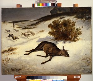 Gamo forçado a deitar-se na neve de Gustave Courbet