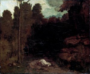 Paisagem com um cavalo morto, década de 1850. de Gustave Courbet