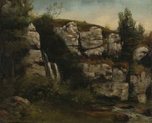 Paisagem com pedras e cachoeira. 1872 de Gustave Courbet