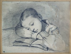 Retrato de Juliette Courbet a dormir. Desenho na mina de chumbo de Gustave Courbet (1819-1877). 1841. Dim. 0.20 x 0.26. Paris, Musee d