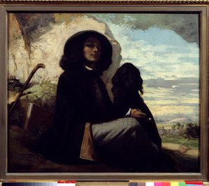 Auto-retrato com o seu cão por Gustave Courbet (1819-1877) 1842 de Gustave Courbet