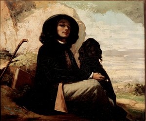 Auto-retrato com cão preto de Gustave Courbet (1819-1877) 1842 de Gustave Courbet